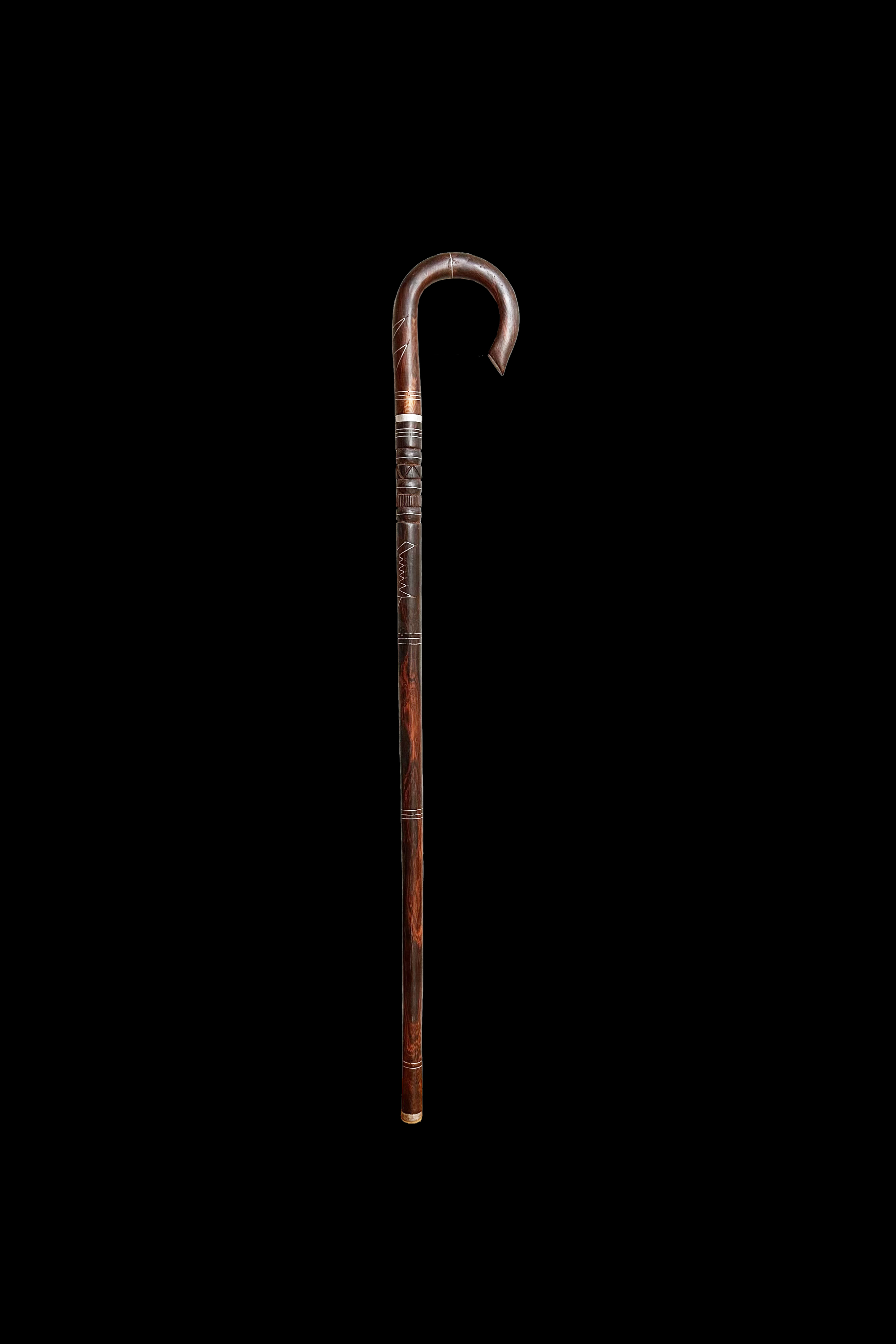 Ebony Wood Walking Cane with Wire Inlay - Tanzania - east Africa
