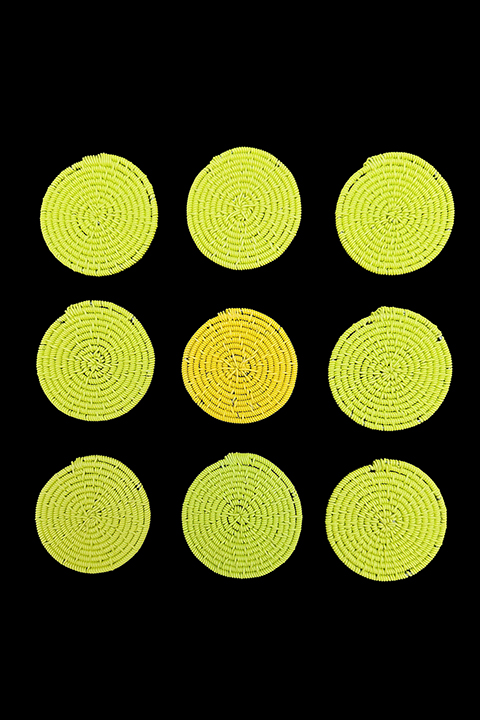 Set of 8 Lime Green and One Yellow Telephone Cable Wire Discs - South Africa