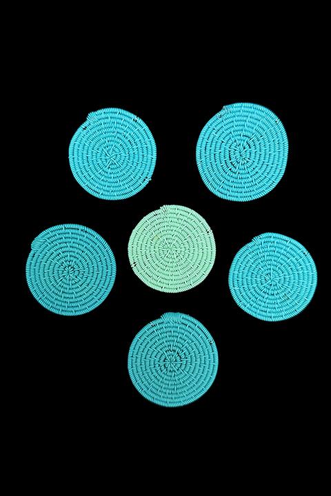 Set of 5 Turquoise and One Teal Telephone Cable Wire Discs - South Africa