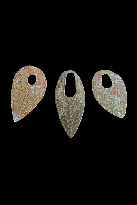 3 x Bronze Shield Pendants/ Hair Ornaments -  Sidamo, Ethiopia