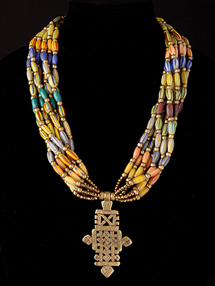 Bead Necklace with Ethiopian Coptic Cross Pendant #0180