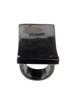 Black Polished Concave Horn Ring - 