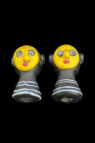 2 Black Glass Beads with Yellow Faces - Java, Indonesia 2