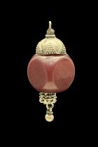 Large Old Cherry Copal Amber Bead Pendant with High Content Silver Caps - Yemen