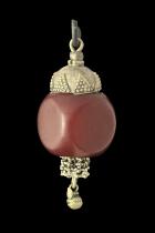 Large Old Cherry Copal Amber Bead Pendant with High Content Silver Caps - Yemen 1