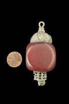 Large Old Cherry Copal Amber Bead Pendant with High Content Silver Caps - Yemen 2