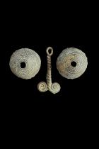 2 Old Baule Round Bronze Beads from Ivory Coast, and an Old 