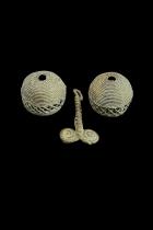 2 Old Baule Round Bronze Beads from Ivory Coast, and an Old 