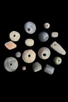 Mix of 16 Old Stone and Clay Spindle Whorl Beads - West Africa 1