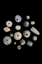 Mix of 16 Old Stone and Clay Spindle Whorl Beads - West Africa 2