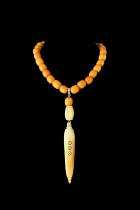 Amber Colored Resin Beads and Bone Necklace and Earring Set 1