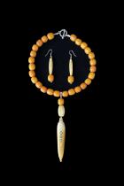 Amber Colored Resin Beads and Bone Necklace and Earring Set 7